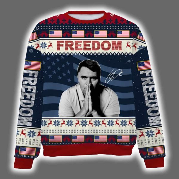 Charlie Kirk Freedom Signature Rest In Peace Ugly Christmas Sweater 4