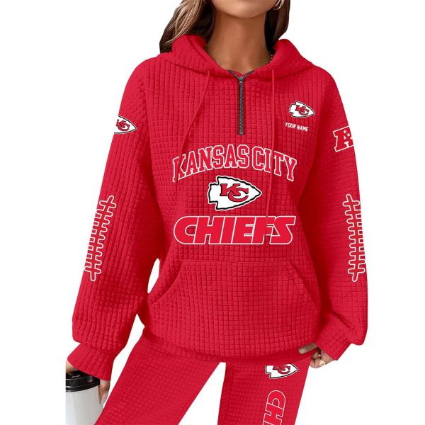 Chiefs Football Personalized Waffle Zip Hoodie 3