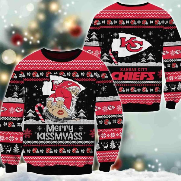 Chiefs Merry Kissmyass Santa Claus Ugly Christmas Sweater 2