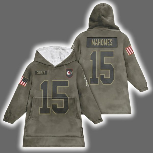 Chiefs Patrick Mahomes 15 Salute to Service Blanket Hoodie