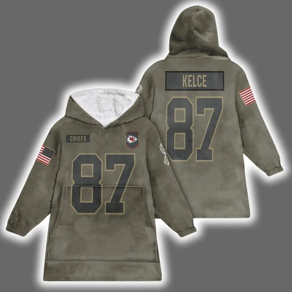 Chiefs Travis Kelce 87 Salute to Service Blanket Hoodie