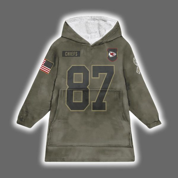 Chiefs Travis Kelce 87 Salute to Service Blanket Hoodie 2