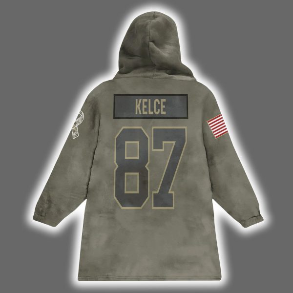 Chiefs Travis Kelce 87 Salute to Service Blanket Hoodie 3