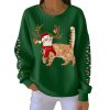 Christmas Cat Wearing Santa Hat Ribbed Pit Striped Round Neck Sweatshirt 3