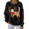 Christmas Cat Wearing Santa Hat Ribbed Pit Striped Round Neck Sweatshirt 4