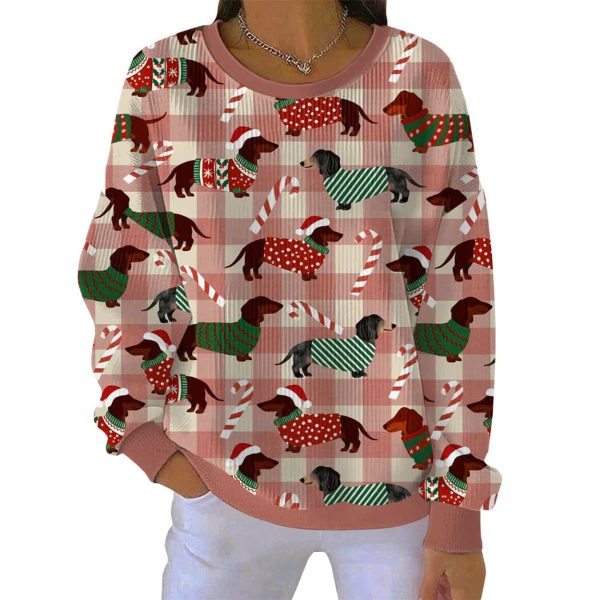 Christmas Dachshund Candy Cane Pit Striped Sweatshirt