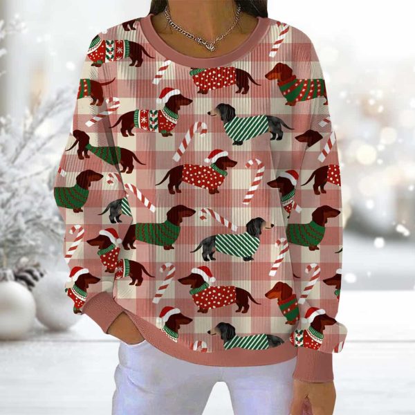 Christmas Dachshund Candy Cane Pit Striped Sweatshirt 2