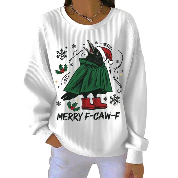 Christmas Greetings Crow Calling Merry F-Caw-F Pit Striped Sweatshirt