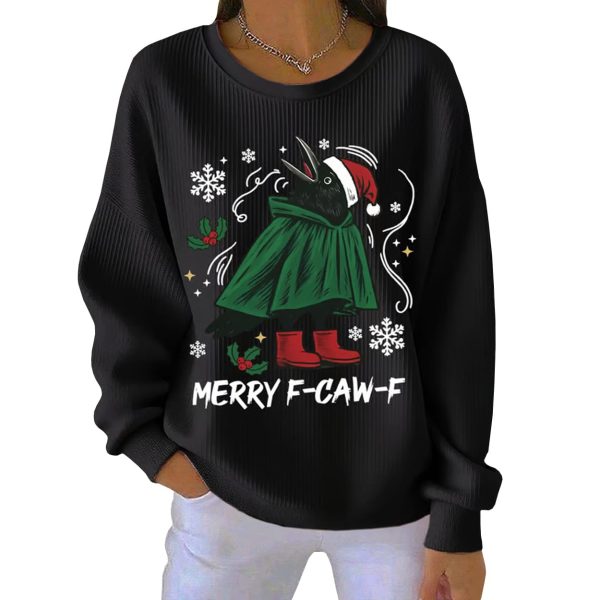 Christmas Greetings Crow Calling Merry F Caw F Pit Striped Sweatshirt 2