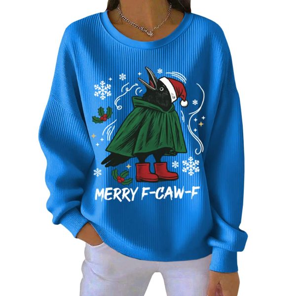 Christmas Greetings Crow Calling Merry F Caw F Pit Striped Sweatshirt 4