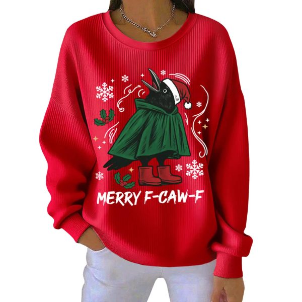 Christmas Greetings Crow Calling Merry F Caw F Pit Striped Sweatshirt 6