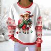 Christmas Highland Cattle Ribbed Pit Striped Round Neck Sweatshirt 2