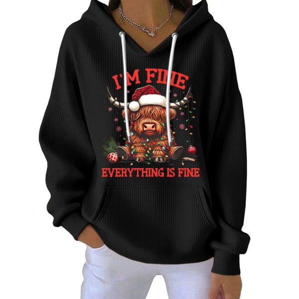 Christmas Highland Cow Im Fine Everything Is Fine Pit Striped Hoodie 2