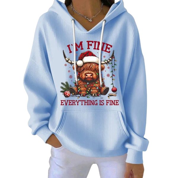 Christmas Highland Cow Im Fine Everything Is Fine Pit Striped Hoodie 4