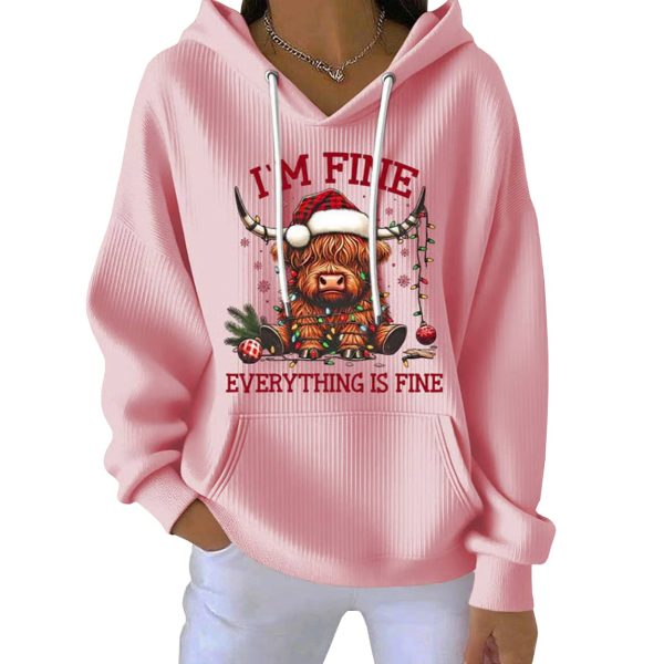 Christmas Highland Cow Im Fine Everything Is Fine Pit Striped Hoodie 5