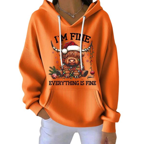 Christmas Highland Cow Im Fine Everything Is Fine Pit Striped Hoodie 6