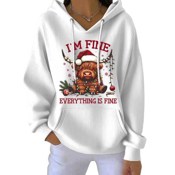 Christmas Highland Cow Im Fine Everything Is Fine Pit Striped Hoodie 7