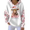 Christmas Highland Cow MOOEY Christmas Print Pit Striped Hoodie