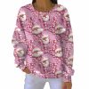 Christmas Pink Santa Claus Pearl Print Casual Pit Striped Sweatshirt