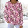 Christmas Pink Santa Claus Pearl Print Casual Pit Striped Sweatshirt 2