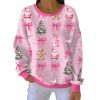Christmas Pink Santa Claus Ribbon Bow Ginger Man Pit Striped Sweatshirt