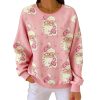 Christmas Santa Claus Holding Candy Cane Print Ribbed Pit Striped Round-Neck Sweatshirt
