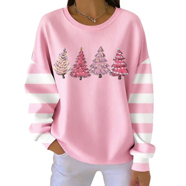 Christmas Tree Pink Casual Pit Striped Sweatshirt