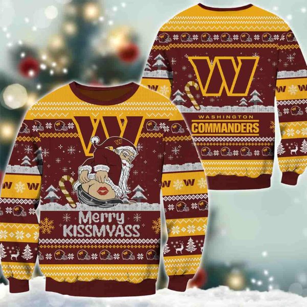 Commanders Merry Kissmyass Santa Claus Ugly Christmas Sweater 2