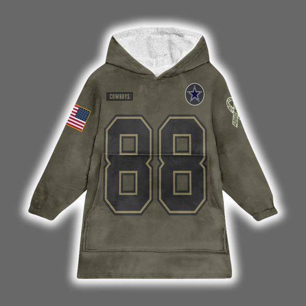 Cowboys Ceedee Lamb 88 Salute to Service Blanket Hoodie 2