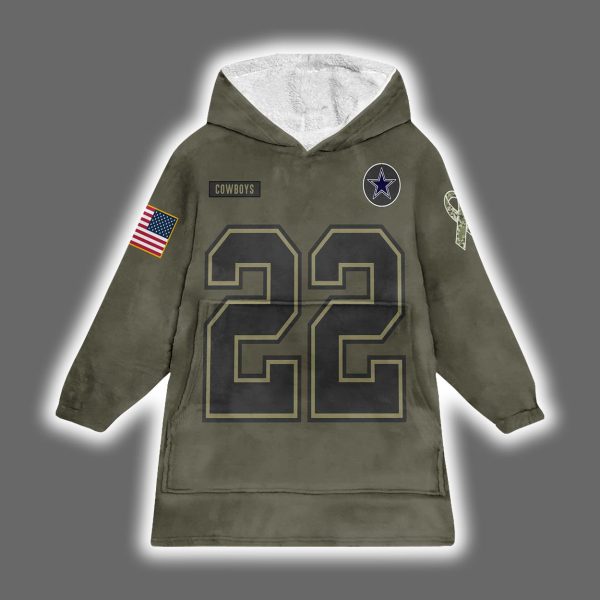 Cowboys Emmitt Smith 22 Salute to Service Blanket Hoodie 2
