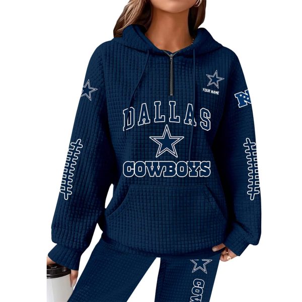 Cowboys Football Personalized Waffle Zip Hoodie 3