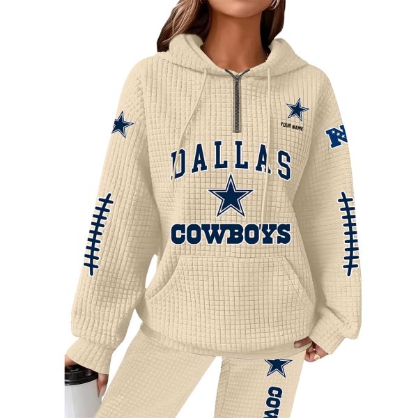 Cowboys Football Personalized Waffle Zip Hoodie 4