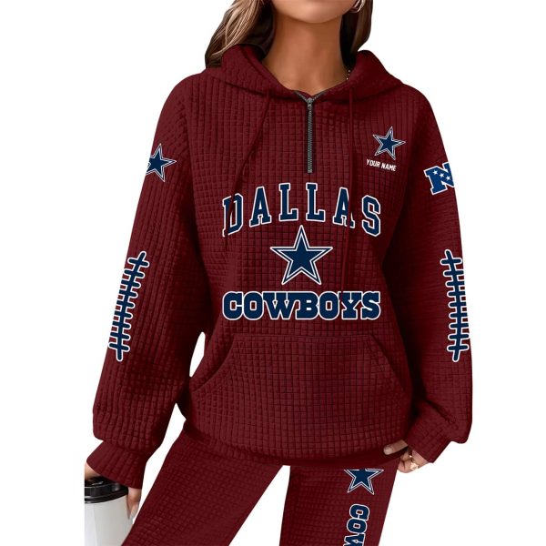 Cowboys Football Personalized Waffle Zip Hoodie 8