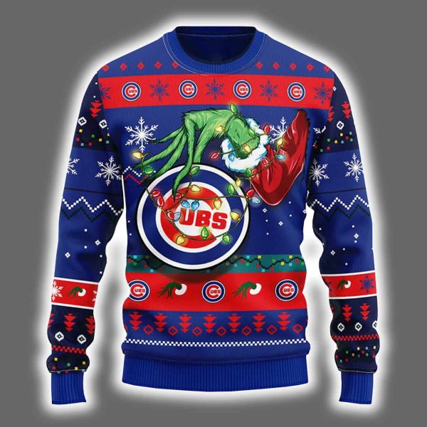 Cubs Grnch Hand Ugly Christmas Sweater 2