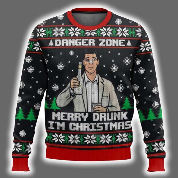 Danger Zone Merry Drunk Im Christmas Archer Ugly Sweater 2