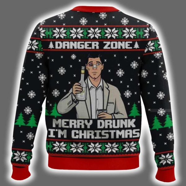 Danger Zone Merry Drunk Im Christmas Archer Ugly Sweater 3