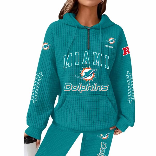 Dolphins Football Personalized Waffle Zip Hoodie