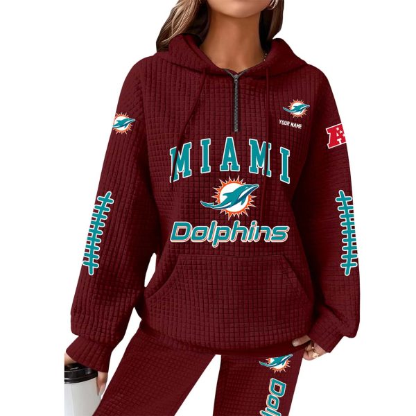 Dolphins Football Personalized Waffle Zip Hoodie 2