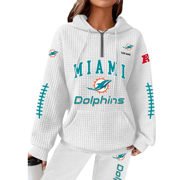 Dolphins Football Personalized Waffle Zip Hoodie 3