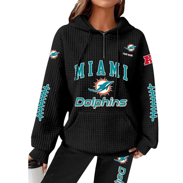 Dolphins Football Personalized Waffle Zip Hoodie 4
