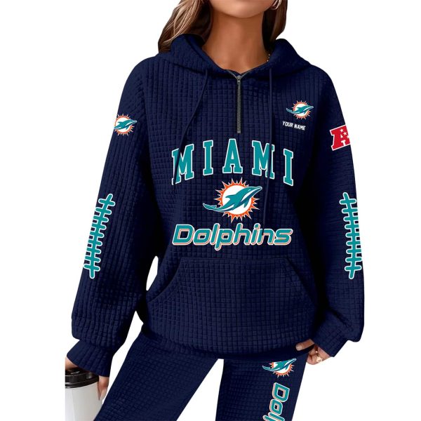 Dolphins Football Personalized Waffle Zip Hoodie 5