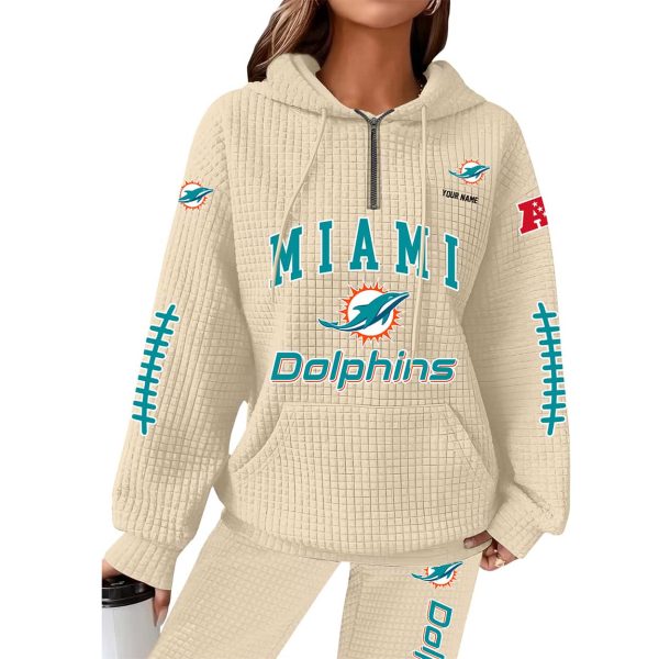Dolphins Football Personalized Waffle Zip Hoodie 6