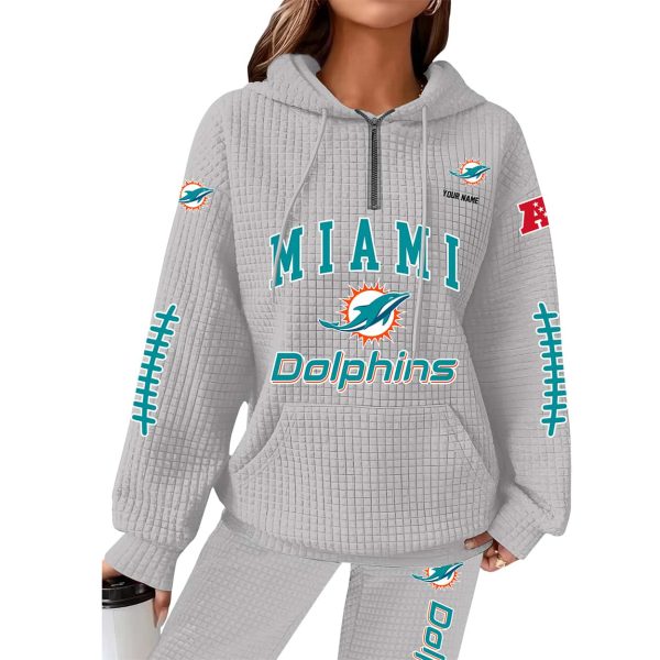 Dolphins Football Personalized Waffle Zip Hoodie 7