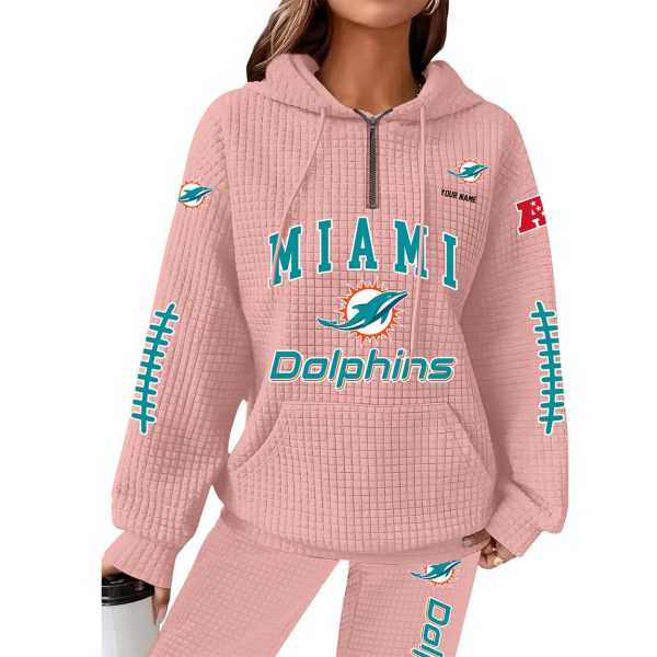 Dolphins Football Personalized Waffle Zip Hoodie 8