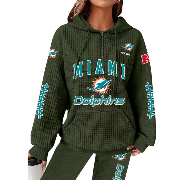 Dolphins Football Personalized Waffle Zip Hoodie 9