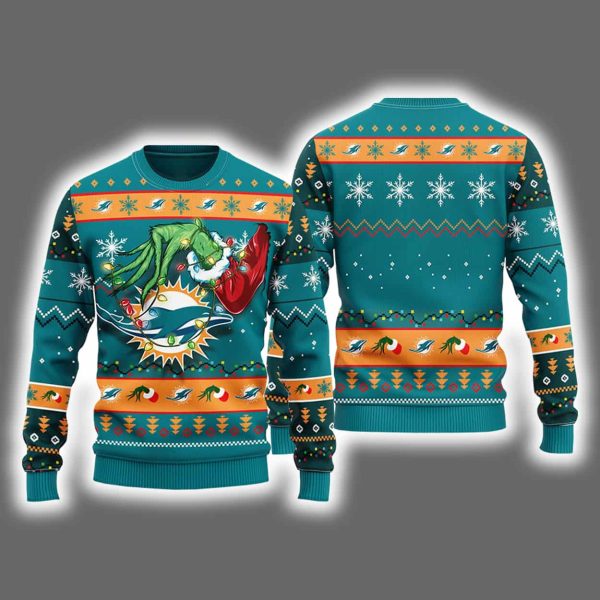 Dolphins Grnch Hand Ugly Christmas Sweater