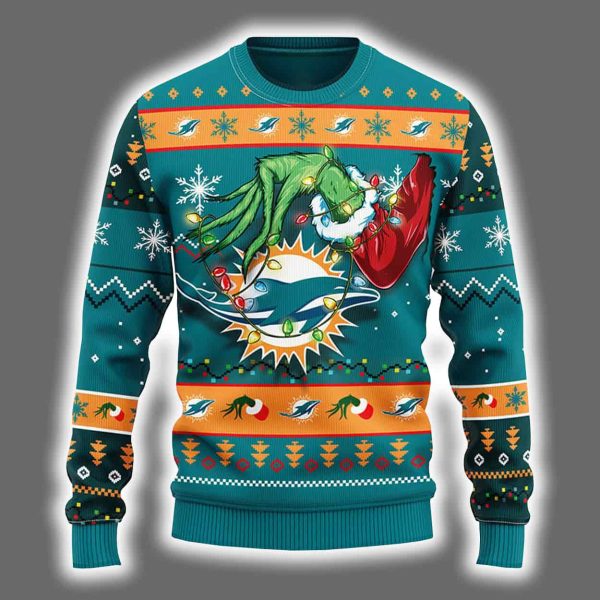 Dolphins Grnch Hand Ugly Christmas Sweater 2