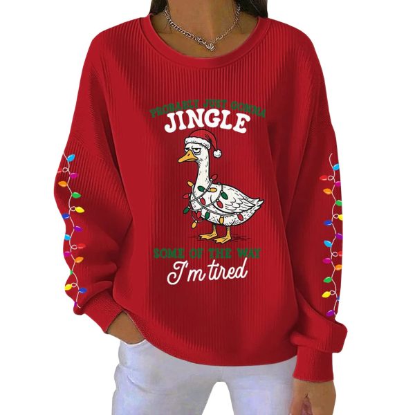 Duck Probably Just Gonna Jingle Some Of The Way I'm Tired Christmas Ribbed Pit Striped Hoodie