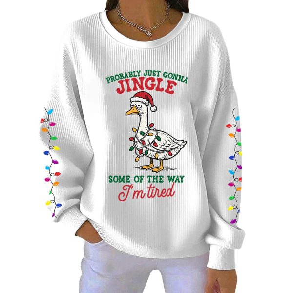 Duck Probably Just Gonna Jingle Some Of The Way Im Tired Christmas Ribbed Pit Striped Hoodie 2