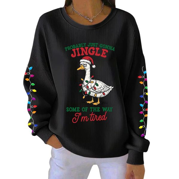 Duck Probably Just Gonna Jingle Some Of The Way Im Tired Christmas Ribbed Pit Striped Hoodie 3
